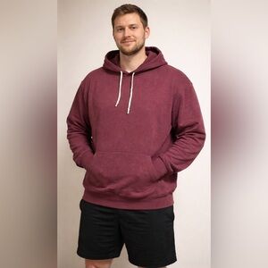 Alternative Apparel Men's Extra Soft Burgundy Fleece Pullover Hoodie, Size XL